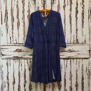 Blue plaid wrap dress